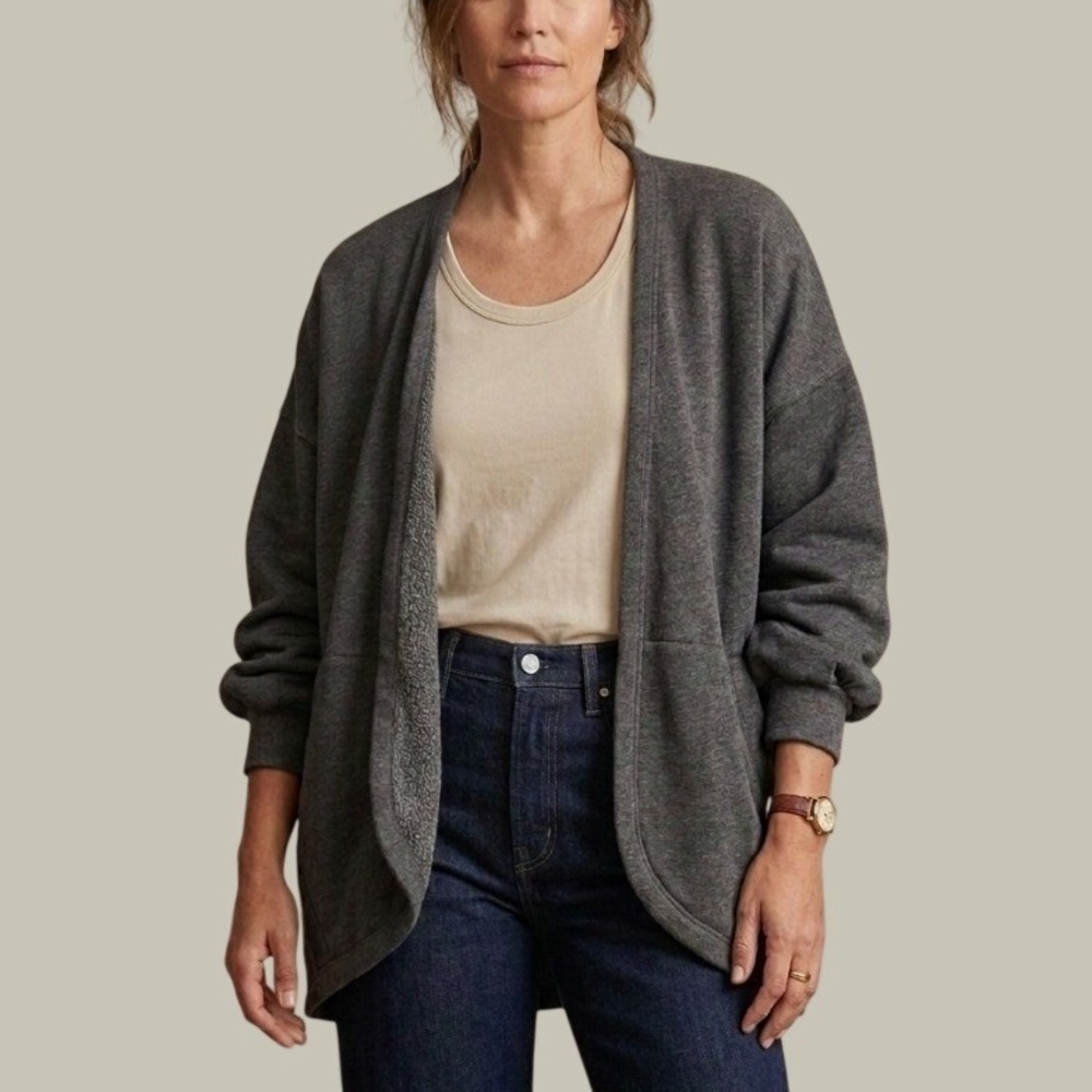 Xirena Womens Gray Fleece Open Front Cardigan Sweatshirt Oversized Medium USA